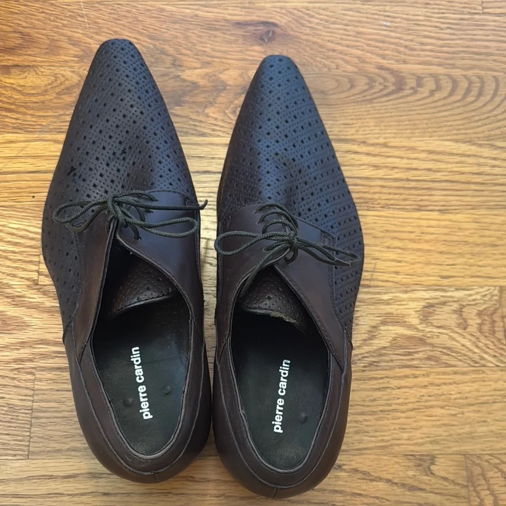 Pierre Cardin Men's Brown Perforated Leather Lace-Up Dress Shoes